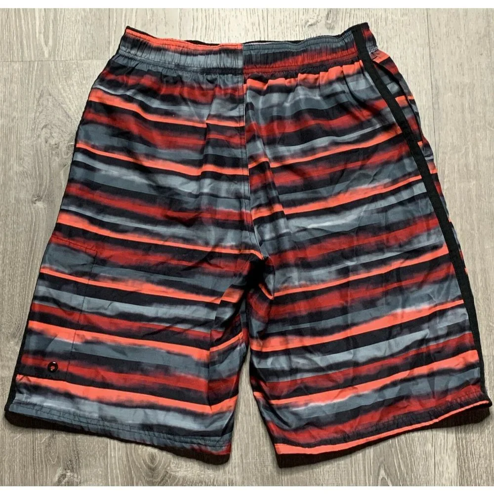 Men's Nike Swim Trunks Board Shorts Black/Pink/Red/Gray Stripes Size S‎